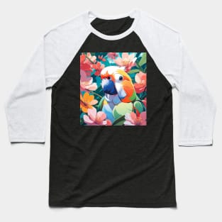 Garden Lovebird- lovebird in front of vibrant florals Baseball T-Shirt